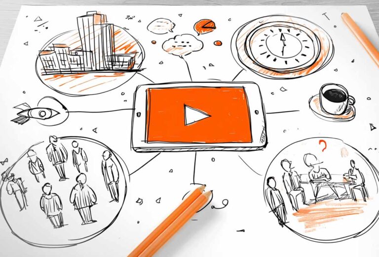 Formaty wideo w employer brandingu – infografika w formie szkicu przedstawiająca różne rodzaje filmów rekrutacyjnych