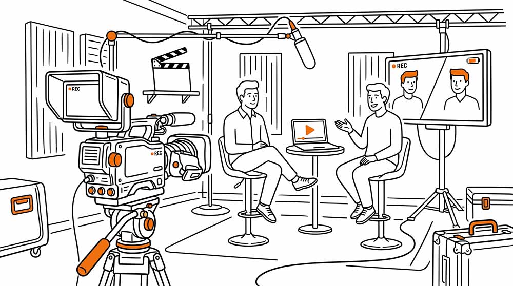 wideo na LinkedIn - w studiu podczas nagrywania podcast wideo